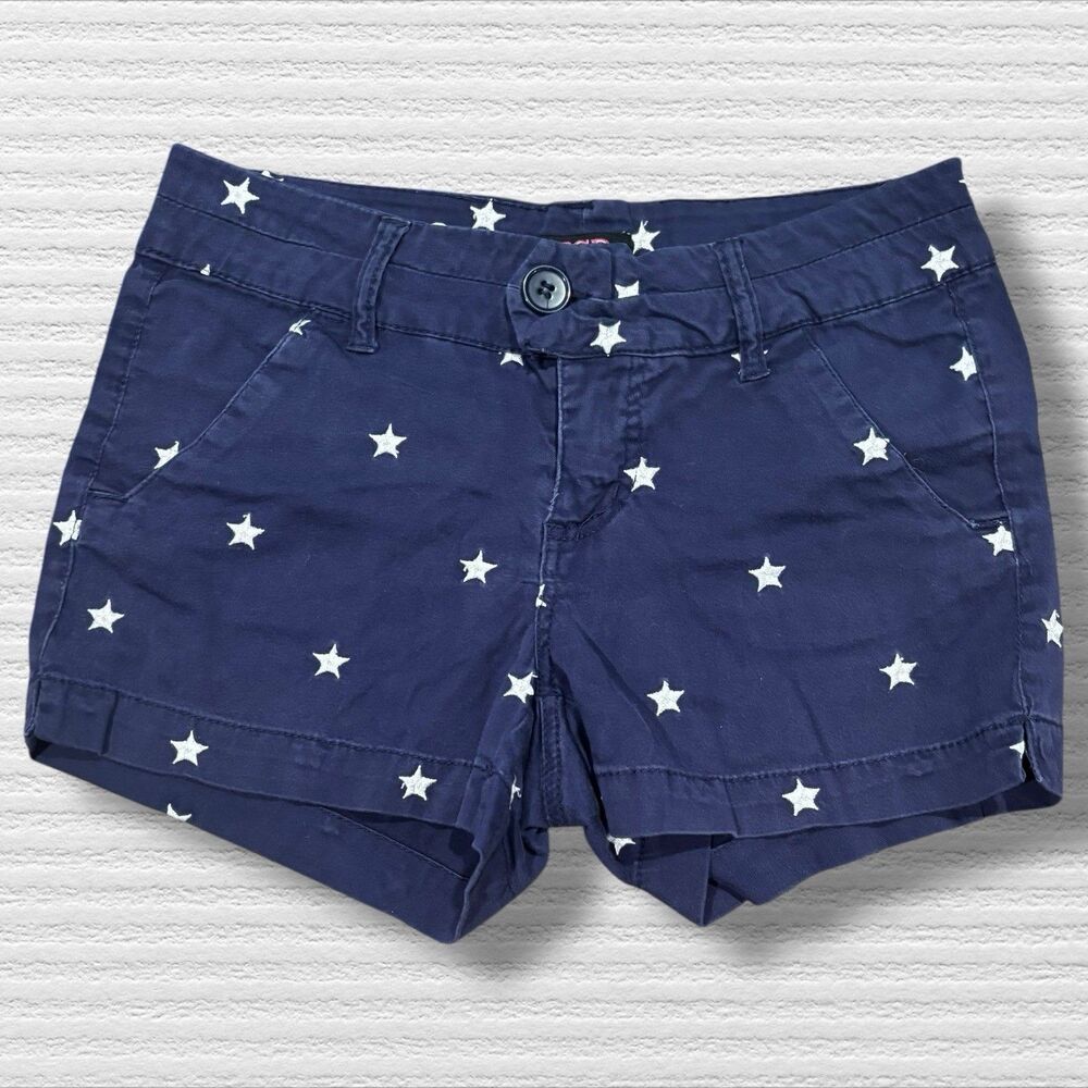 Justice FSR Star Embroidered Navy Short Shorts Juniors 3 Y2K Retro 2010s